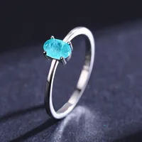 Simple S925 Sterling Silver Egg-shaped Imitation Paraiba Tourmaline Ring Female main image 3