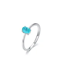 Simple S925 Sterling Silver Egg-shaped Imitation Paraiba Tourmaline Ring Female main image 2