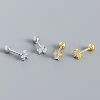 S925 Silver Flower Diamond Mini Screw Ear Bone Stud Sweet Earrings main image 5