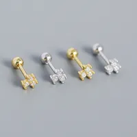 S925 Silver Flower Diamond Mini Screw Ear Bone Stud Sweet Earrings main image 4