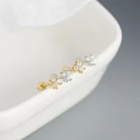 S925 Silver Flower Diamond Mini Screw Ear Bone Stud Sweet Earrings main image 3