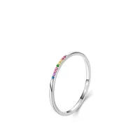 New Korean S925 Sterling Silver Simple Inlaid Rainbow Stone Fine Ring Female sku image 9