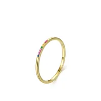New Korean S925 Sterling Silver Simple Inlaid Rainbow Stone Fine Ring Female sku image 2
