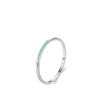 New Korean S925 Sterling Silver Simple Inlaid Rainbow Stone Fine Ring Female sku image 4