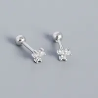 S925 Silver Flower Diamond Mini Screw Ear Bone Stud Sweet Earrings sku image 1