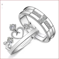 New Fashion Female Crown Couple Copper Silver Plated Ring Wholesale sku image 1