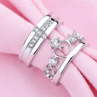 New Fashion Female Crown Couple Copper Silver Plated Ring Wholesale main image 3