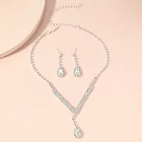 Simple Water Drop Pearl Pendant Fashion Alloy Necklace Earring Set sku image 1