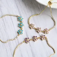 Fashion Retro Color Diamond Flowers Adjustable Bracelet main image 3