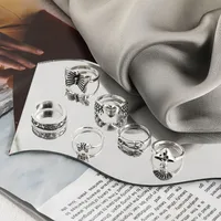 Fashion Retro Mushroom Tai Chi Alloy Ring 6-piece Set main image 3