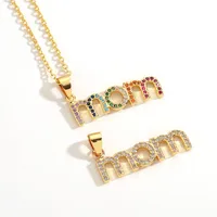 New Simple Copper Inlaid Zircon Letter Mom Pendant Mother's Day Necklace main image 2