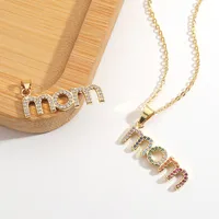 New Simple Copper Inlaid Zircon Letter Mom Pendant Mother's Day Necklace main image 1