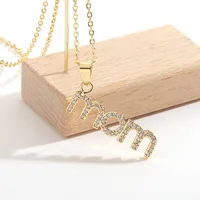 New Simple Copper Inlaid Zircon Letter Mom Pendant Mother's Day Necklace main image 4
