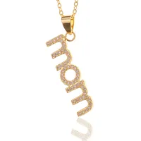 New Simple Copper Inlaid Zircon Letter Mom Pendant Mother's Day Necklace sku image 2