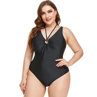 Simple Solid Color Plus Size One-piece Neck Halter Swimsuit main image 1