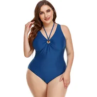Simple Solid Color Plus Size One-piece Neck Halter Swimsuit main image 2