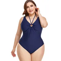 Simple Solid Color Plus Size One-piece Neck Halter Swimsuit main image 3