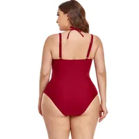 Simple Solid Color Plus Size One-piece Neck Halter Swimsuit main image 5