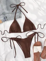 New Triangle Cup Lace-up Backless Bikini Split Swimsuit Women main image 3