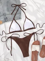 New Triangle Cup Lace-up Backless Bikini Split Swimsuit Women main image 4