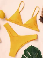 New Solid Color Triangle Cup Bikini Split Swimsuit Women main image 2