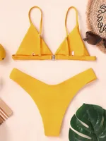 New Solid Color Triangle Cup Bikini Split Swimsuit Women main image 3
