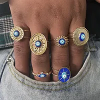 Retro Ethnic Style Sun Blue Devil Eye Geometric Alloy Open Ring main image 1