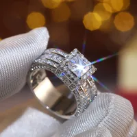 Fashion New Flash Diamond Square Women's Engagement Copper Ring Wholesale main image 3