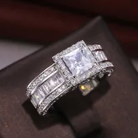 Fashion New Flash Diamond Square Women's Engagement Copper Ring Wholesale main image 4