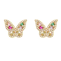 Simple Bee Butterfly Pearl Copper Inlaid Zircon 18k Gold-plated Earrings main image 3
