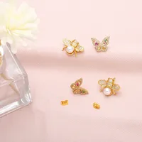 Simple Bee Butterfly Pearl Copper Inlaid Zircon 18k Gold-plated Earrings main image 4