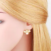 Simple Bee Butterfly Pearl Copper Inlaid Zircon 18k Gold-plated Earrings main image 5