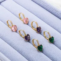 Korean Heart Color Zircon 18k Gold Color-preserving Electroplating Copper Earrings main image 2