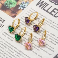 Korean Heart Color Zircon 18k Gold Color-preserving Electroplating Copper Earrings main image 3