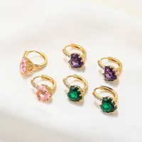Korean Heart Color Zircon 18k Gold Color-preserving Electroplating Copper Earrings main image 4