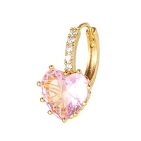 Korean Heart Color Zircon 18k Gold Color-preserving Electroplating Copper Earrings main image 5