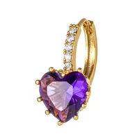 Korean Heart Color Zircon 18k Gold Color-preserving Electroplating Copper Earrings sku image 1