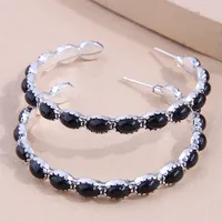 Simple Inlaid Black Turquoise C-shaped Earrings main image 1