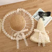 Simple Straw Hat Lace Bows Hat Female Sunshade French Ladies Top Hat main image 2
