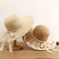 Simple Straw Hat Lace Bows Hat Female Sunshade French Ladies Top Hat main image 3