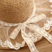Simple Straw Hat Lace Bows Hat Female Sunshade French Ladies Top Hat main image 4