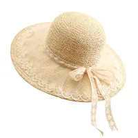 Simple Straw Hat Lace Bows Hat Female Sunshade French Ladies Top Hat main image 5