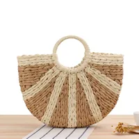 A Simple Hand-carried Straw Solid Color Casual Hand-woven Bag 41*38*8cm sku image 1