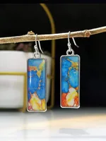 Retro Square Colorful Glass Marble Pattern Earrings main image 2