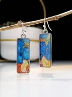 Retro Square Colorful Glass Marble Pattern Earrings main image 1