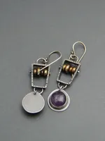 Creative Abacus Beads Natural Stone Amethyst Alloy Earrings main image 4