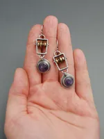 Creative Abacus Beads Natural Stone Amethyst Alloy Earrings main image 2