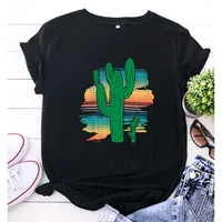 Creative Cartoon Cactus Print Casual Short Sleeve T-shirt Women main image 5