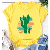 Creative Cartoon Cactus Print Casual Short Sleeve T-shirt Women main image 2