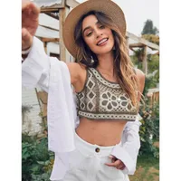 Women's New Sexy Braided Flower Vest Suspender Top sku image 2